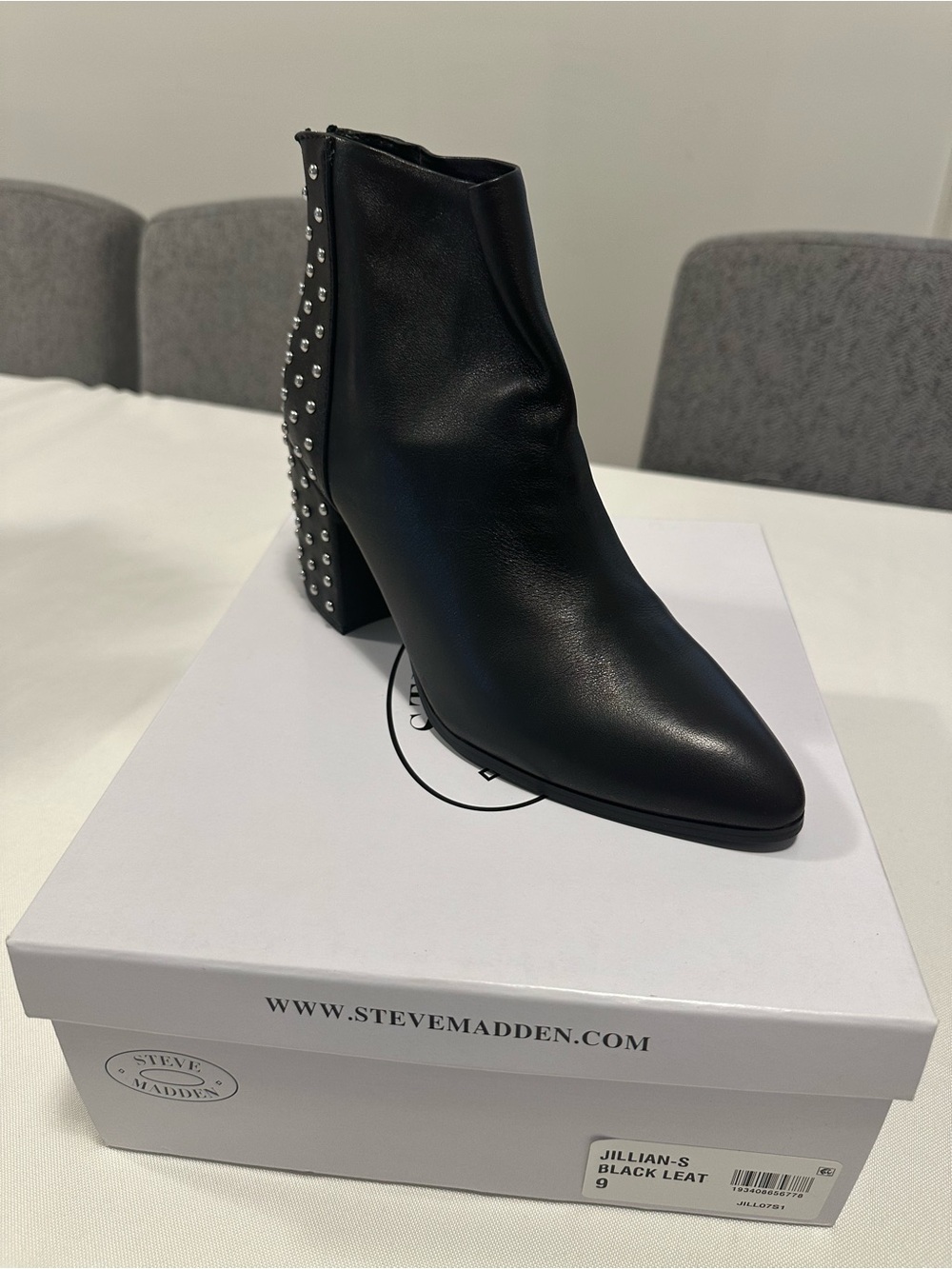 Steve Madden Black Leather Studded Block Heel Ankle Boots